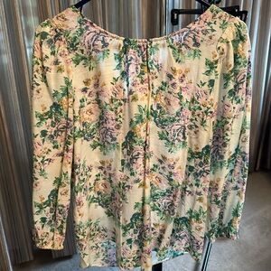 LC Lauren Conrad Cream Floral top with 3/4 sleeve with Pink & Green Accents